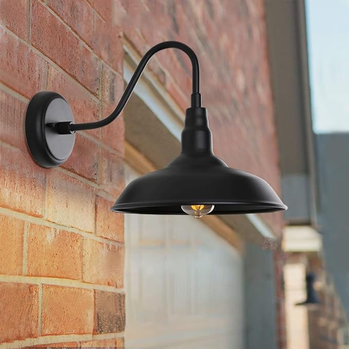 10in Black Gooseneck Barn Lights 4 Pack Farmhouse Barn Wall Mount Light Fixture Exterior Waterproof Industrial Porch Wall Sconce for Garage Patio Doorway LM2201-4P
