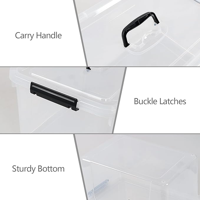 20 Quart Plastic Storage Tote with Lid Set of 4 Clear Latching Storage Bins
