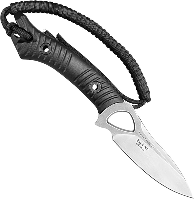 TONIFE Explorer Fixed Blade Knife with Sheath 8Cr14moV Multifunctional Survival Knife Blade with Fiberglass Reinforced Nylon Handle for Outdoor EDC Knife
