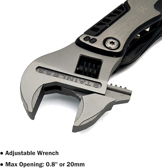Adjustable Wrench Multi-functional Tools Portable 15 In 1 Kit for Camping Household (Spanner Bottle Opener Survival Camping Knife Hand Saw Screwdriver Nylon Sheath)