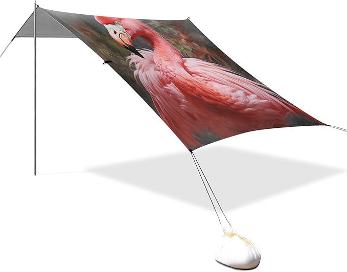 ALAZA Tropic Pink Flamingo Beach Tent Sun Shelter Portable Canopy Sunshade for Outdoor Camping Picnics Backyard Fun 10x9 ft