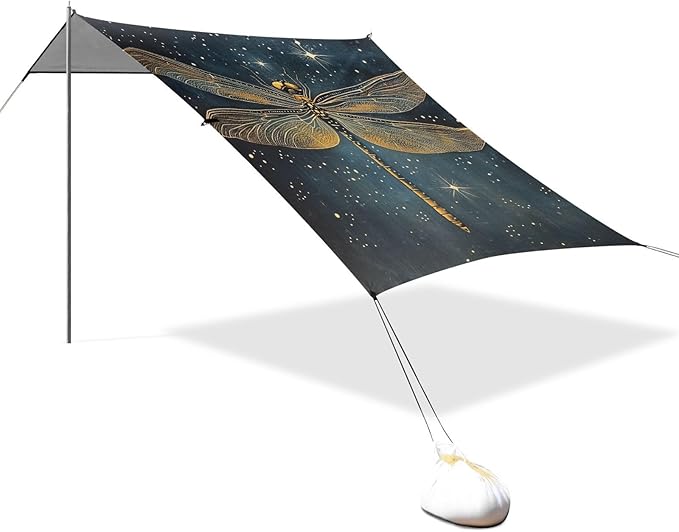 ALAZA Dragonfly Starry Beach Tent Sun Shelter Portable Canopy Sunshade for Outdoor Camping Picnics Backyard Fun 10x9 ft