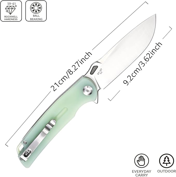 Sitivien ST137 Folding KnifeD2 Satin BladeG10 Handle EDC Tool Knife for Outdoor Hiking Camping Fishing(Jade)