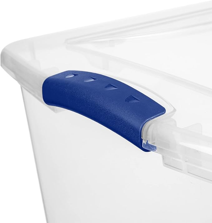 K&ampJ CHIPMUNK Storage Container Bin Storage Tote 64 Quart Clear Plastic Stackable Latch Box Tote with White Latching Lid Organizing Solution for Home &amp Classroom Blue Eclipse 6 Pack
