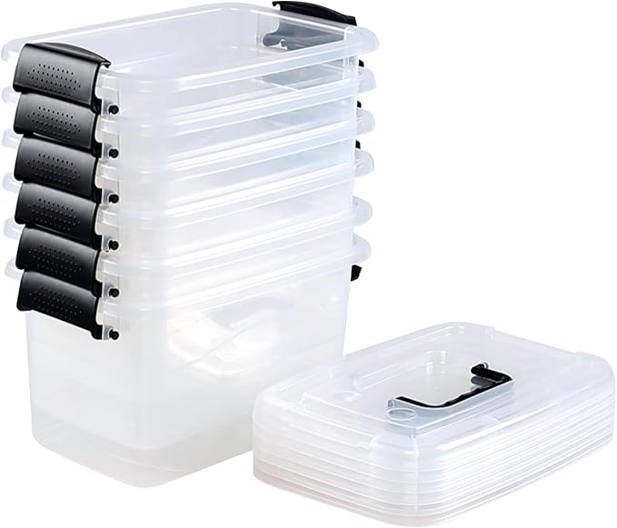 6 Quart Plastic Storage Box with Handle Clear Latching Bin with Lids 6 Packs