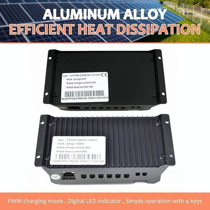 EVPEVER 20A Solar Charge Controller 12V/24V Auto Working Dual Battery Solar Panel Charge Controller PWM 20AMP Intelligent Solar Panel Batteries Regulator for Motorhome Caravan Boat