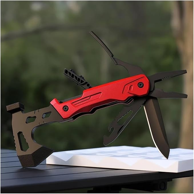 Multifunctional Axe Pliers Combination Knife Bit Outdoor Camping Bottle Opener Home Tool(Red)