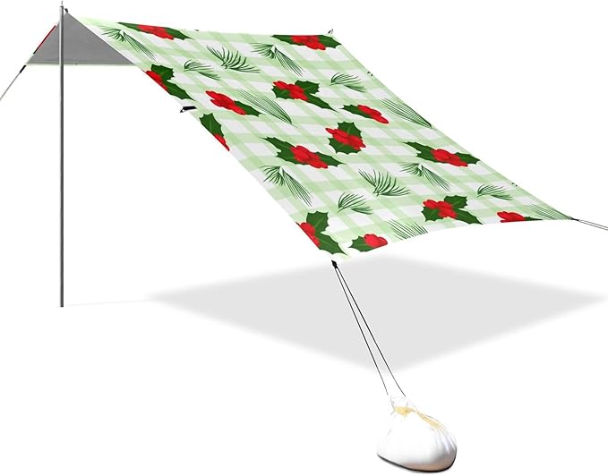 Beach Canopy with Windproof Ropes &amp Sandbags Beach Tent Sun Shade Sun Shelter for Camping Trips Fishing Backyard Fun or Picnics Cherry