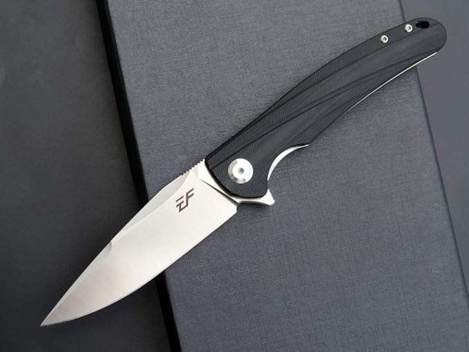 Eafengrow EF957 Folding Knife D2 Steel Blade G10 Handle with Pocket Clip Reliable Locking Mechanism EDC Flipper Knife for Camping Hiking(Black)