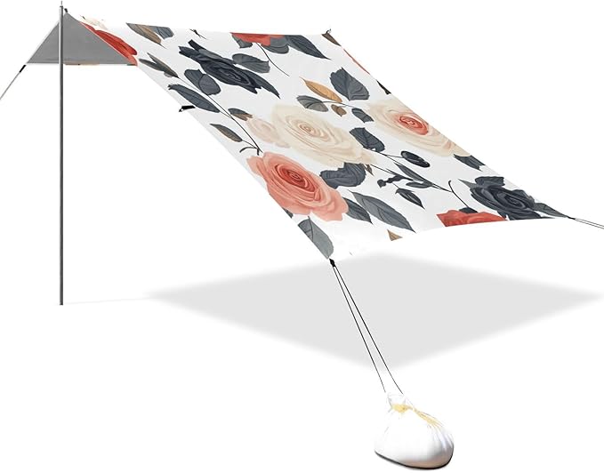 ALAZA Spring Roses Flower Beach Tent Sun Shelter Portable Canopy Sunshade for Outdoor Camping Picnics Backyard Fun 10x9 ft