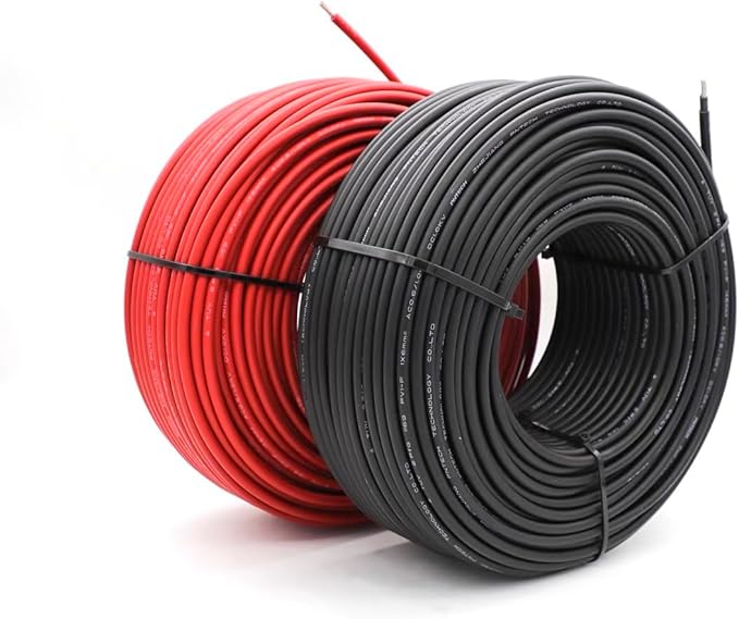 Solar Cable 50Ft 15M 10 awg Wire 50FT Black + 50FT Red 10 Gauge Solar Extension Cable Wire with 4 Pairs Solar Connectors for RV Photovoltaic Systems (50 Black red)