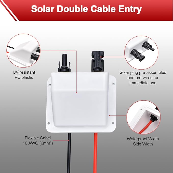 Waterproof Double Cable Entry Gland with 10Ft 10AWG Soft Copper CableUV Resistance Dual Cable Entry Housing for Rv BoatCamper (with 10ft Cable)