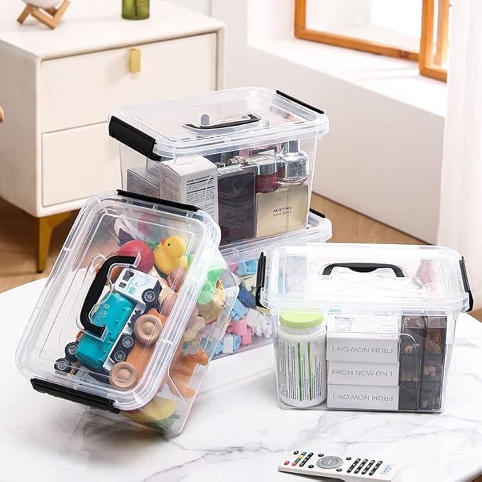 4 Pack Plastic Storage Bins with Lids and Handle Clear Plastic Latching Box for Storage Stackable Storage Containers for Organizing 5 Quart