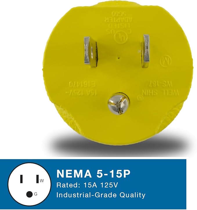 Conntek 30111-YW NEMA 5-15P to NEMA L5-15R Locking 15Amp Plug Adapter
