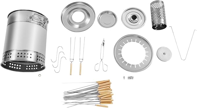 Large Portable Charcoal Grills 2 in 1 Vertical Smoker 360° Smokeless Stainless Steel BBQ Grill Barrel for Outdoor Barbecue Camping And Backyard Cooking (Mini-20 Skewers)