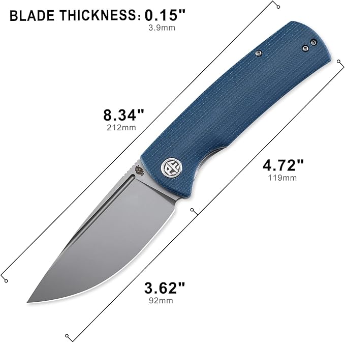 Petrified fish PFP01 k110 steel folding knife Micarta handle Front flipper outdoor Camping survival hunting EDC tool knives (Blue Micarta Sandblasting)