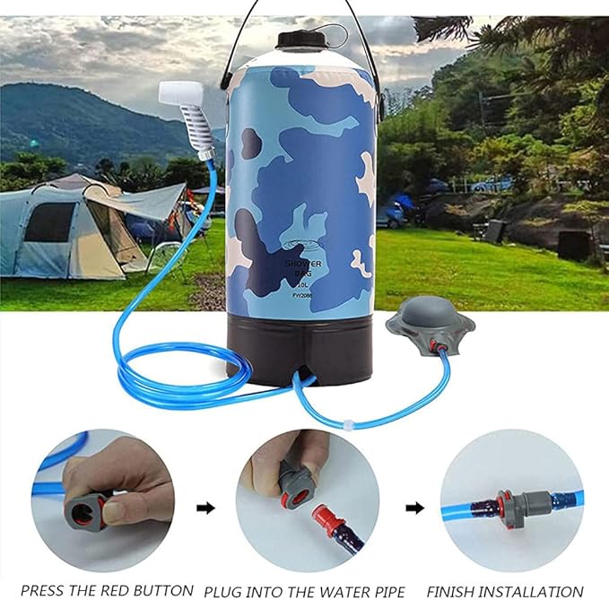 Portable Camping Shower Outdoor Solar Camp Shower Bag 10L/2.64 Gallons with Pressure Foot Pump and Shower Hose for Beach Camping Hiking Cycling Backpacking