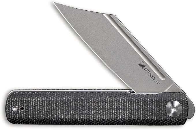 SENCUT Bronte Folding Pocket Knife with Front Flipper Opener 3.38 Inch Blade Black Micarta Handle SA08A