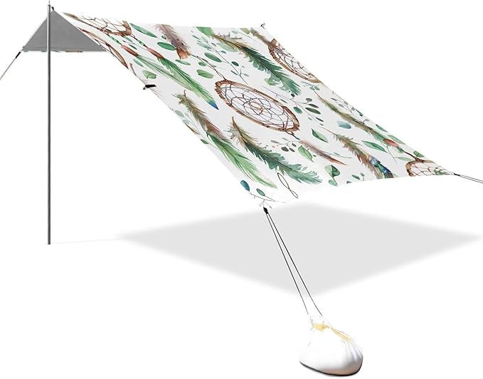 ALAZA Watercolor Dream Catchers Thread Garland Feathers and Green Twigs Beach Tent Sun Shelter Portable Canopy Sunshade for Outdoor Camping Picnics Backyard Fun 10x9 ft