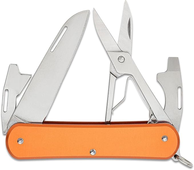 Fox Knives Vulpis FX-VP130-F4 Slipjoint Folding Knife 4-in-1 Multitool 2.17in Blade Bottle Opener Can Opener Flat Head Screwdriver Scissors - Compact Versatile Minimalist Pocket Knife (Orange)