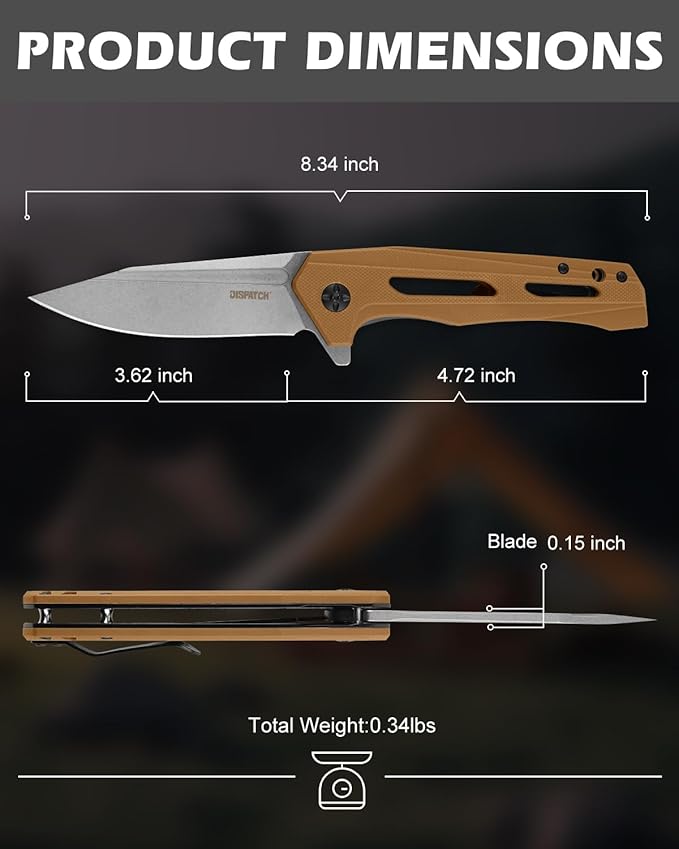 Dispatch Folding Pocket Knife with Clip 3.58 Inch 8Cr13MoV Steel Clip Point Blade with G10 Handle Tactical Pocket Knife for Men Outdoor Camping Hunting Hiking Survival Pocketknife