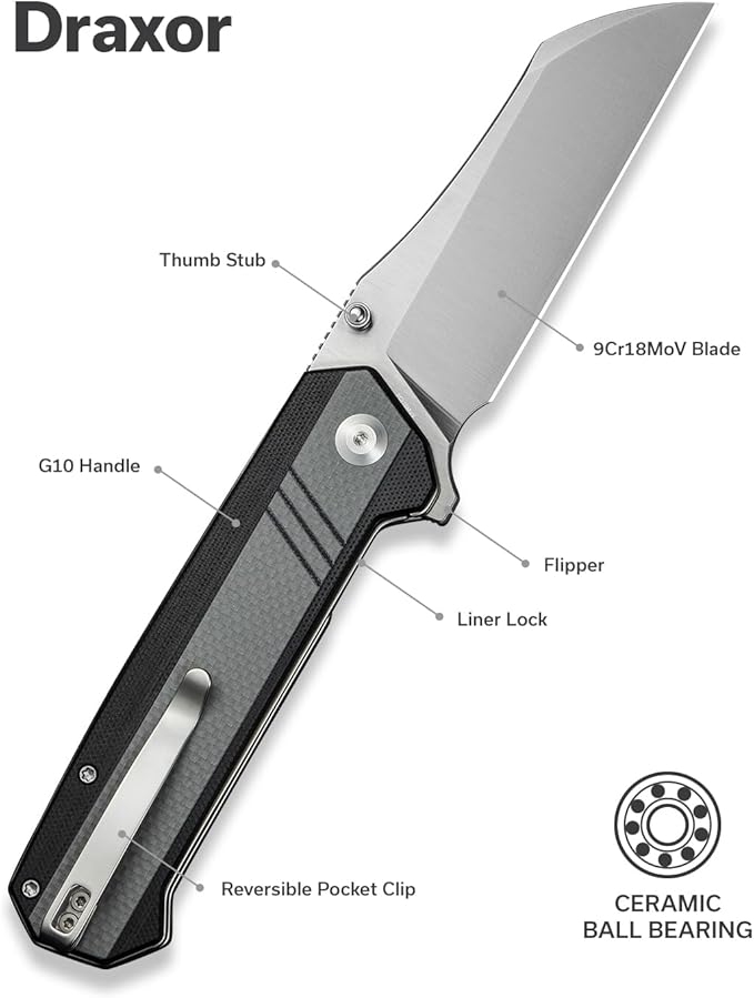 SENCUT Draxor Folding Pocket Knife for EDC Camping Knife with 3.7'' 9Cr18MoV Blade &amp G10 Handle Gift for Men Women (Gray)
