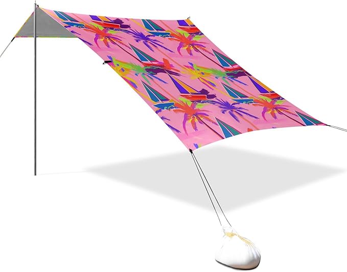 Beach Canopy with Windproof Ropes &amp Sandbags Beach Tent Sun Shade Sun Shelter for Camping Trips Fishing Backyard Fun or Picnics Palm Tree
