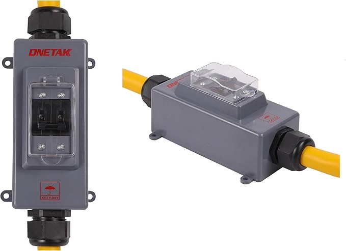 NEMA 14-50P to SS2-50R 6 Feet Hydraulic Magnetic ON Off Switch Current Protector Right Angle 90 Degree 120V/240V 50A 4 Prong Plug to 4 Prong Female Outlet Receptacle Extension Cable Power Cord Adapter