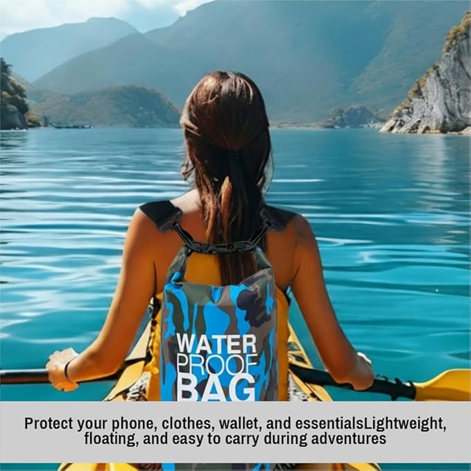 Waterproof Dry Bag Set of 3 (15L 20L 30L) - PVC Roll Top Dry Bags Waterproof - Backpack for Kayaking Camping Beach &amp Travel (Camouflage: light blue pink and yellow)
