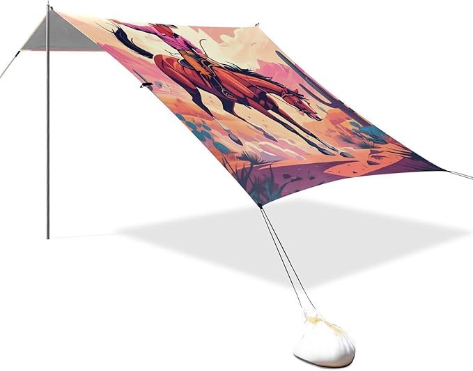 Beach Canopy with Windproof Ropes &amp Sandbags Beach Tent Sun Shade Sun Shelter for Camping Trips Fishing Backyard Fun or Picnics Cowboy