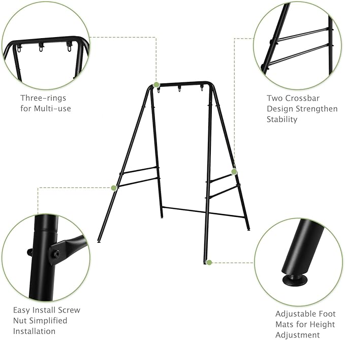 Outdoor Hammock Chair StandA-Shaped Metal Swing Stand FrameWeather Resistant Hammock Swing StandHeavy Duty Hanging Chair Stand Onlywith Three Hooksfor Bedroom Garden Patio Porch (Black)