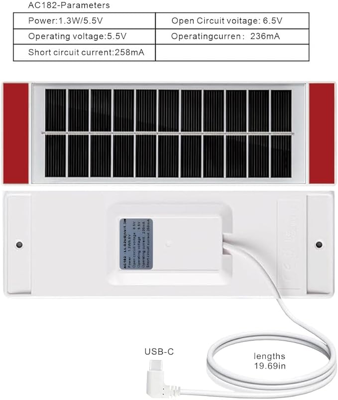 1pcs Solar Panel 1.3W5.5V Suitable for Electric Blinds Smart Blinds USB-C Plug Mobile Solar Power Generation Installed on Window Solar Power Panel