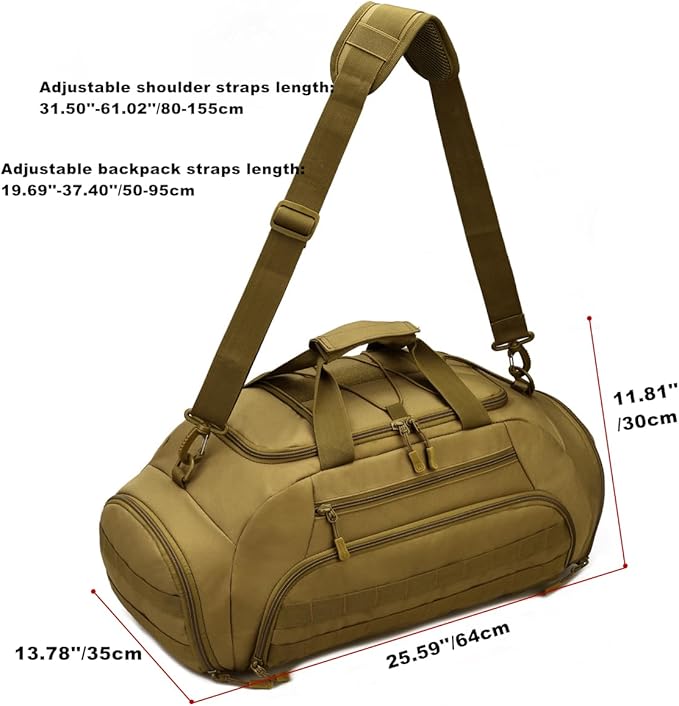 UNISTRENGH 3-Ways Tactical Military Nylon Men Holdall Weekend Travel Duffel Bag Backpack Messenger Shoulder Bags Rucksack Handbag (Coyote-45L)