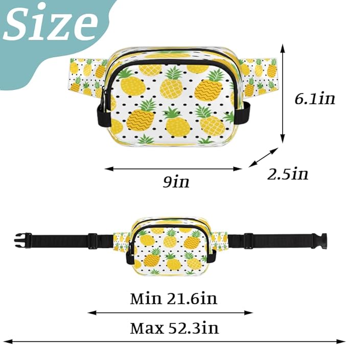 Watercolor Pineapple Polka Dots Waterproof Fanny Pack for Women Men Adjustable Waist Bag with Double Zipper Pockets Lightweight Square Hip Pack for Running Travel Hiking Workout Cycling