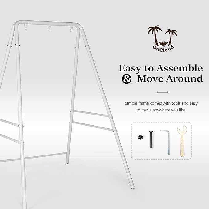 ONCLOUD Outdoor Hanging Chair Stand Heavy-Duty 450 LBS Support Outdoor Hammock Chair Stand for Patio Garden and Backyard White
