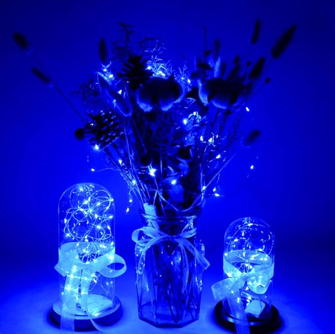 20 Packs Fairy String Lights 6.6FT 20 LEDs Battery Operated Silver Copper Wire Starry String Light for DIY Party Christmas Costume Wedding Easter Table Decorations (Blue)