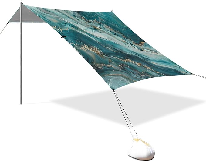 ALAZA Teal Blue Marble Beach Tent Sun Shelter Portable Canopy Sunshade for Outdoor Camping Picnics Backyard Fun 10x9 ft