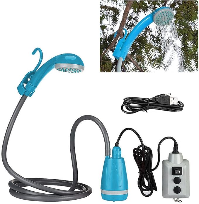 Zerone Electric Portable Shower for Camping USB Rechargeable Camping Shower for Car Washing Pet Cleaning Traveling 2m Rubber Water Pipe (Shower)