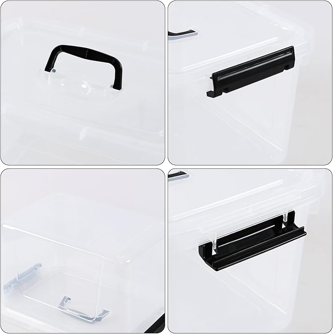 4-Pack 10 L Plastic Storage Bin with Handle Clear Latching Container Box