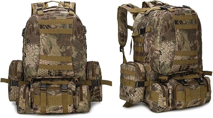 Tactical Backpack Military Army Rucksack 60L Large Assault Pack Detachable Molle Bag (Ruins Green)