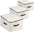 AMJ Fabric Storage Bin with Lid – Foldable for Clothes Blankets – Beige Storage Box – Wardrobe-Optimized &amp Breathable (Set of 3)