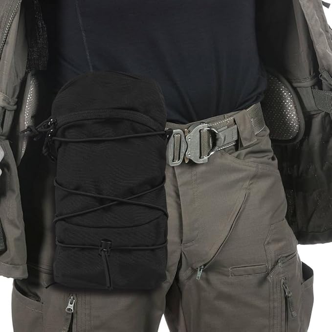 Tactical Pocket 3-Pocket Division Hydration Pouch Bag Lightweight Backpack Attachment Pouches with Elastic Rope for Tactical Organization
