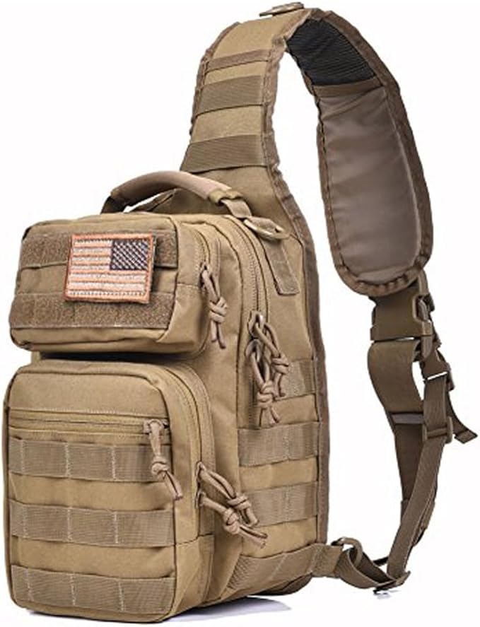 REEBOW GEAR Tactical Sling Pack for Men Military Single Shoulder Backpack Outdoor EDC Range Bag (Style 01-Tan)