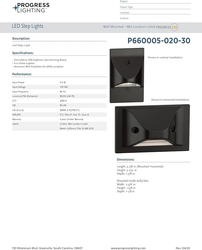 Progress Lighting P660005-020-30 4.5-Watt 3000K Integrated LED Wall or Step Light Antique Bronze