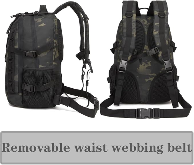 Military Tactical Backpack For Men Laser-Cut Molle Daypack 3 Day for HikingWorkingTravel (black camo)