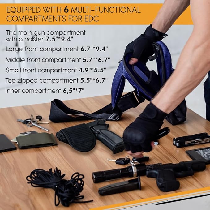 TECEUM Tactical Compact Sling Bag – CCW for Everyday – 10+ Styles – Shoulder EDC Crossbody Bag for Concealed Carry of Handgun