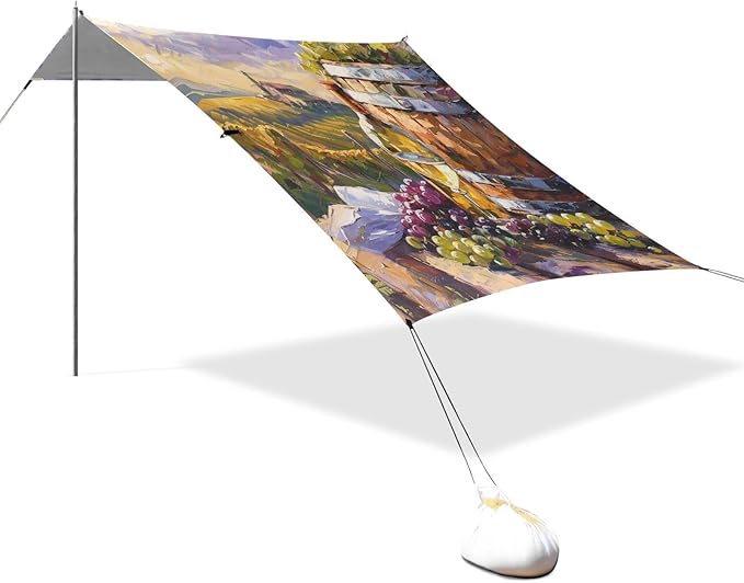 ALAZA White Wine with Barrel Vineyard Grape Beach Tent Sun Shelter Portable Canopy Sunshade for Outdoor Camping Picnics Backyard Fun 10x9 ft
