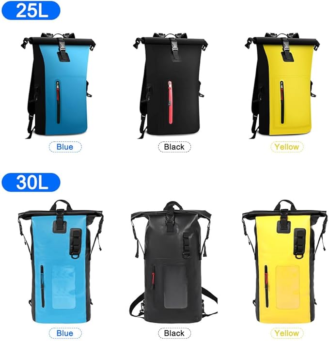 Waterproof Backpack Roll-Top Dry Bag Waterproof Backpack Heavy Duty Roll-Top Closure Swim Bag with Front-Zipper Pocket