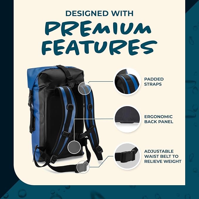Earth Pak Waterproof Backpack - Heavy Duty Roll-Top Closure with Easy Access Front-Zippered Pocket and Cushioned Padded Back Panel for Comfort with IPX8 Waterproof Phone Case