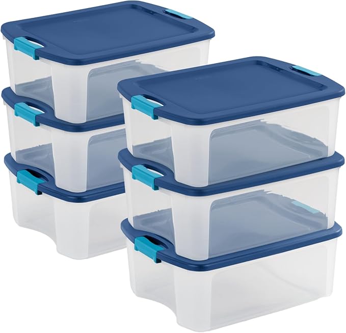 Sterilite 6-Pack Latch and Carry Clear Plastic Storage Bins with Latching Lids and Full-Grip Handles 12 Gallon